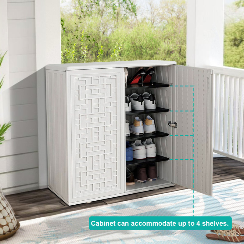 Outdoor 34.3"W x 36.2"H Plastic Vertical Storage Shed With One Shelf, Off-White