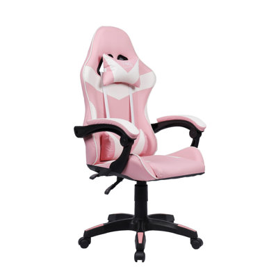 Inbox Zero Adjustable Height and Tilting PC & Racing Game Chair in White and Pink