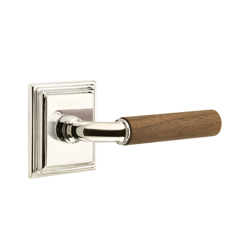 Ensemble de leviers d'intimité Emtek Select avec rosette Wilshire et tige R-Bar, poignée en noyer foncé, Nickel poli, Oui