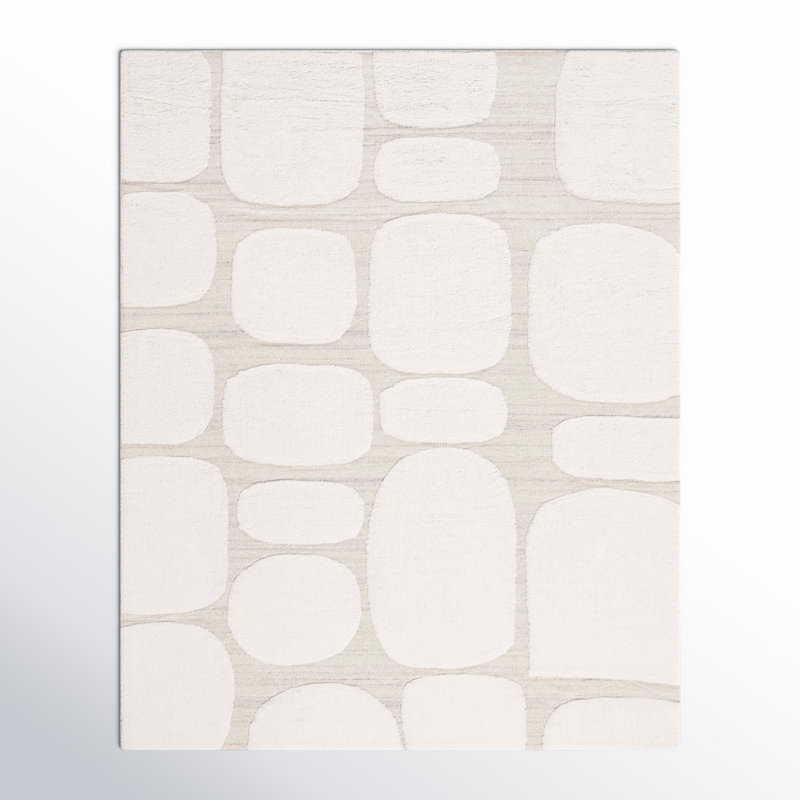 Tapis ivoire / beige en laine et coton tissé à plat à la main Brogun, Rectangle 8 pi x 10 pi