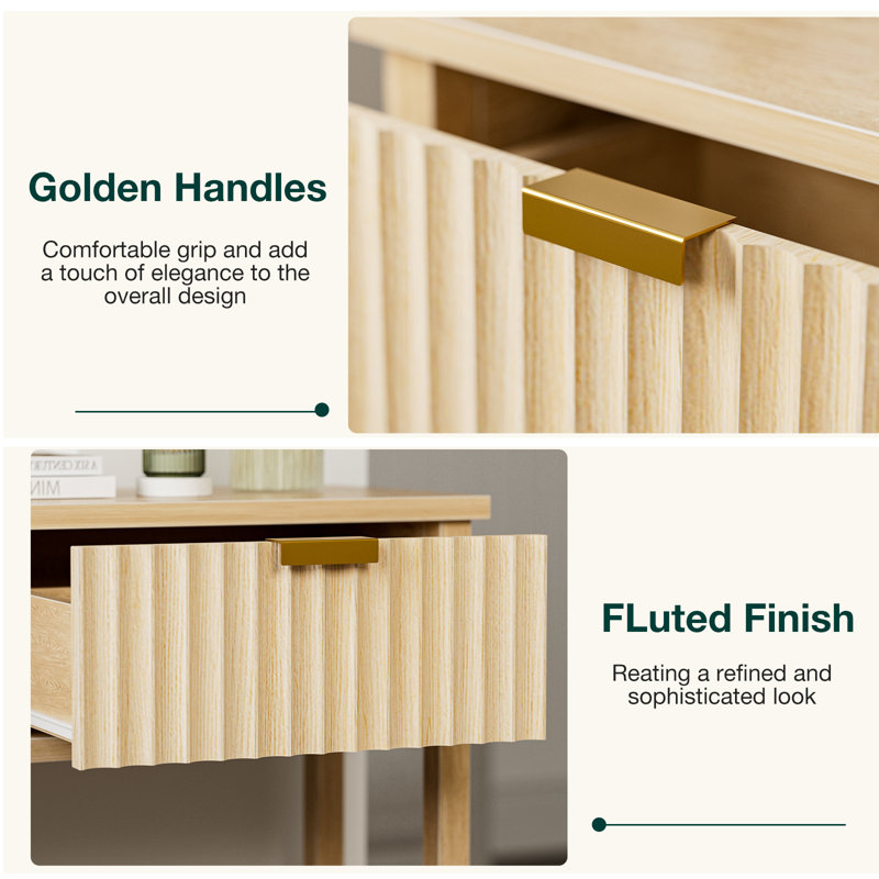Natural Oak Console Table with Fluted Drawers and Shelf