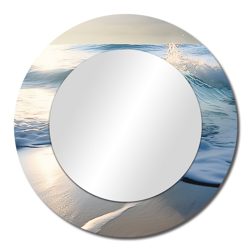 Beach Wave Scenery Photo I - miroir mural à vagues, miroir décoratif rond bleu, impression d'art en métal, 23 po x 23 po