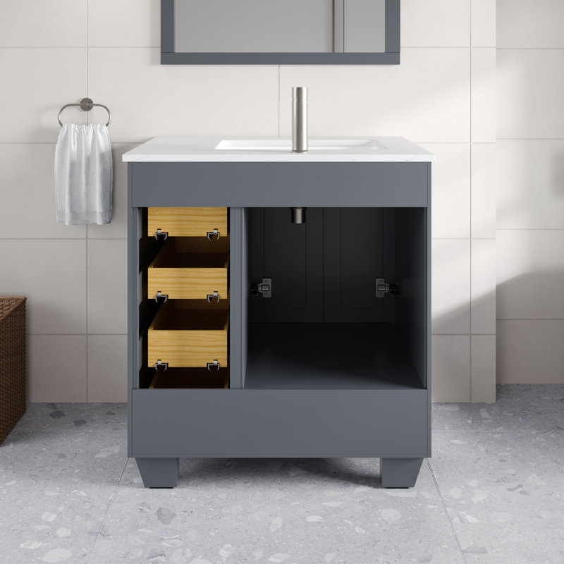 Loon 30 In. Dark Gray Single Sink Bath Vanity With Carrara Quartz Top And Undermount Porcelain Sink, Dark Gray