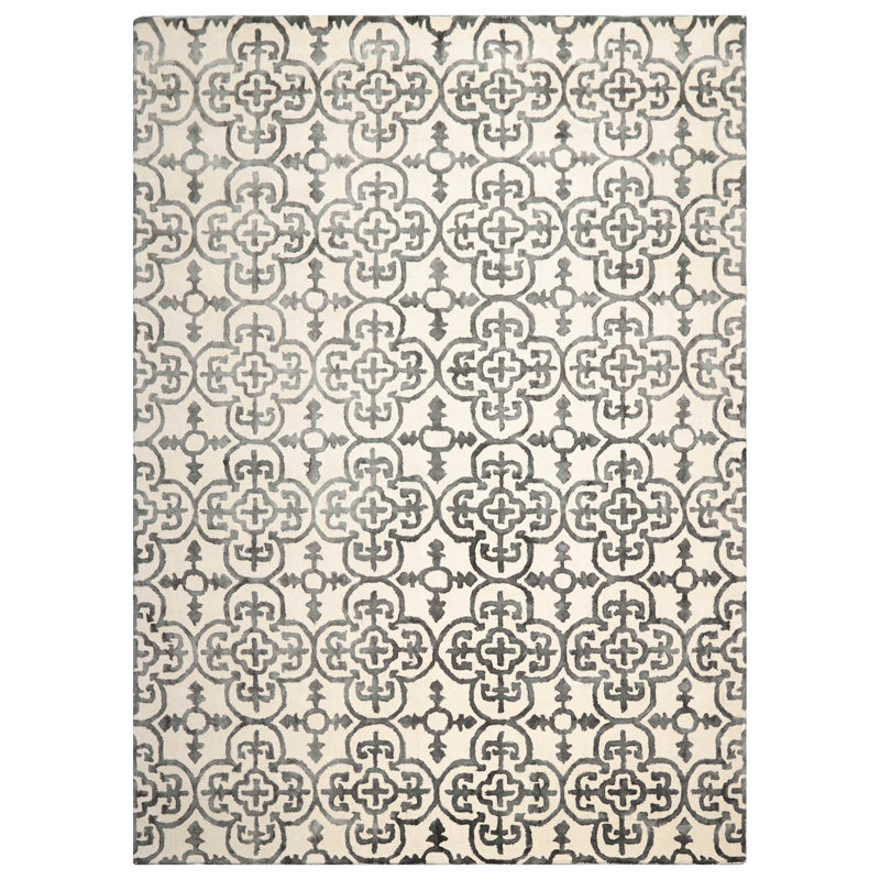 Ivory Transitional Wool Rug Multi Sizes Hand Tufted Geometric Oriental Area, Rectangle 8'8" x 12'