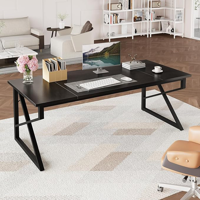 70.9-Inch Home Office Desk, Heavy Industrial Duty Executive Desk, Black