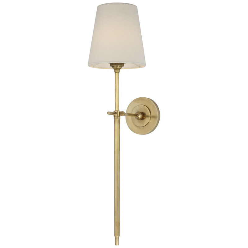 Thomas O'Brien Bryant 27" Cordless Tail Sconce with Linen Shade, Hand-Rubbed Antique Brass