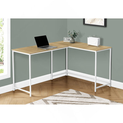 Computer Desk, Home Office, Corner, 58"l, L Shape, Work, Laptop, Natural Laminate, White Metal, Contemporary, Modern