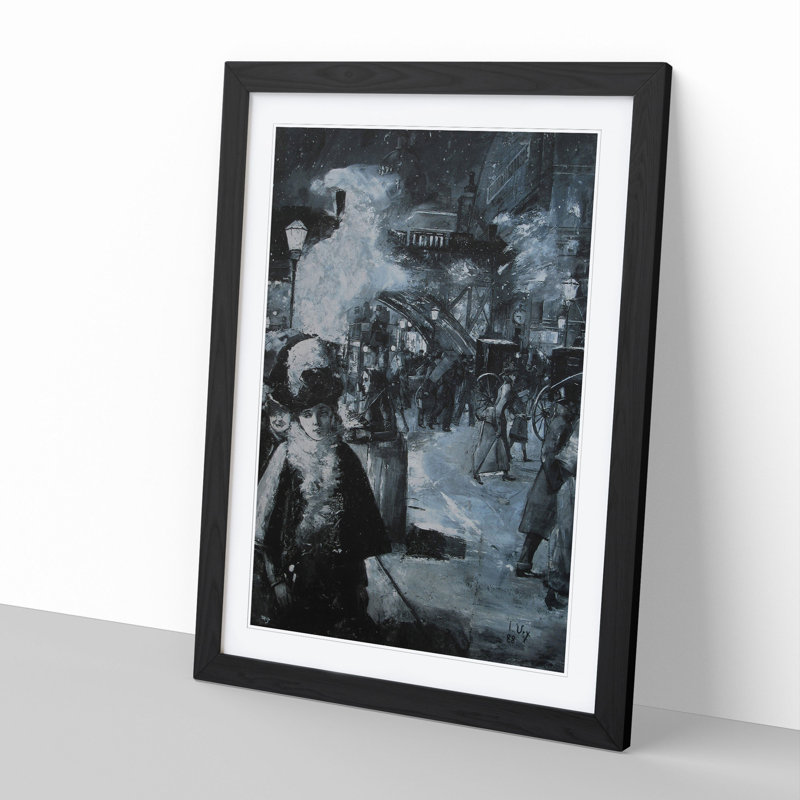 At the Train Station by Lesser Ury - Picture Frame Graphic Art, 65cm H x 48cm W x 2cm D, Black Framed