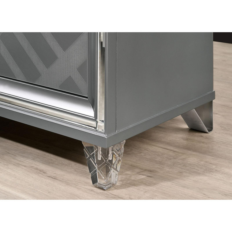 2 Drawers Nightstand with Mirror Trim, Silver