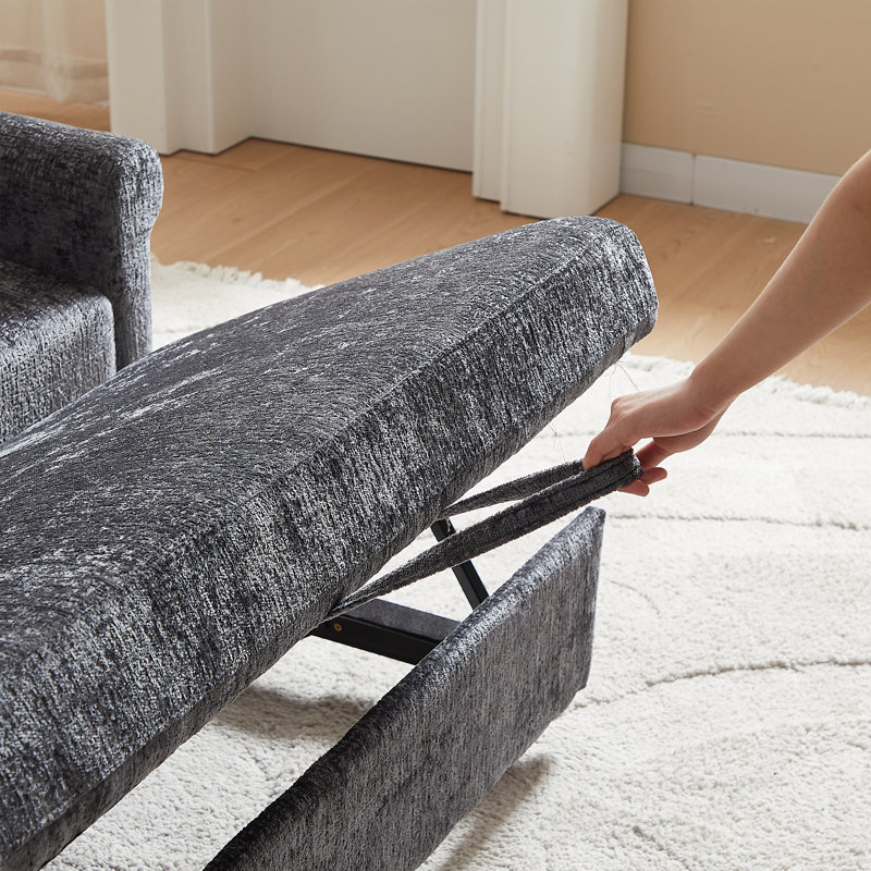 Upholstery Sofa Bed, Modern Loveseats Sofa With Adjsutable Back, Classic Pull Out Sofa Bed Cozy, Bedroom, Dark Grey