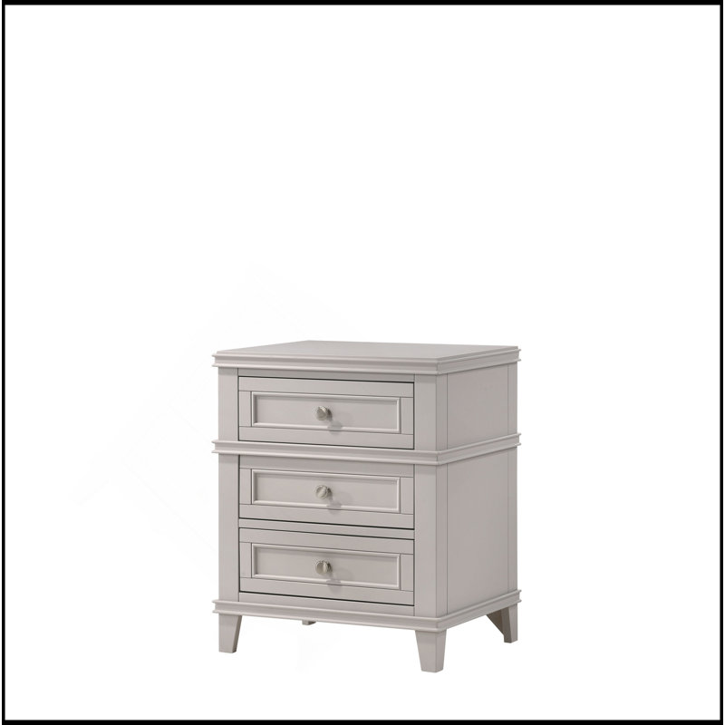 Table de chevet 3 tiroirs avec USB, Gris