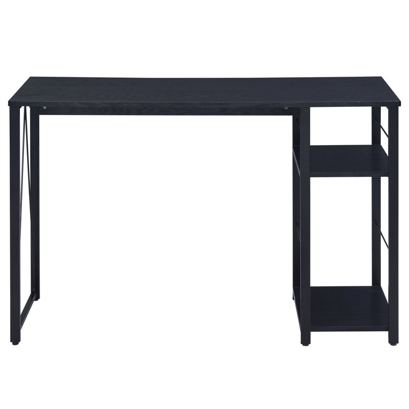 Bureau d'écriture spacieux avec deux tablettes dans une base en métal gris aspect noir antique, Noir