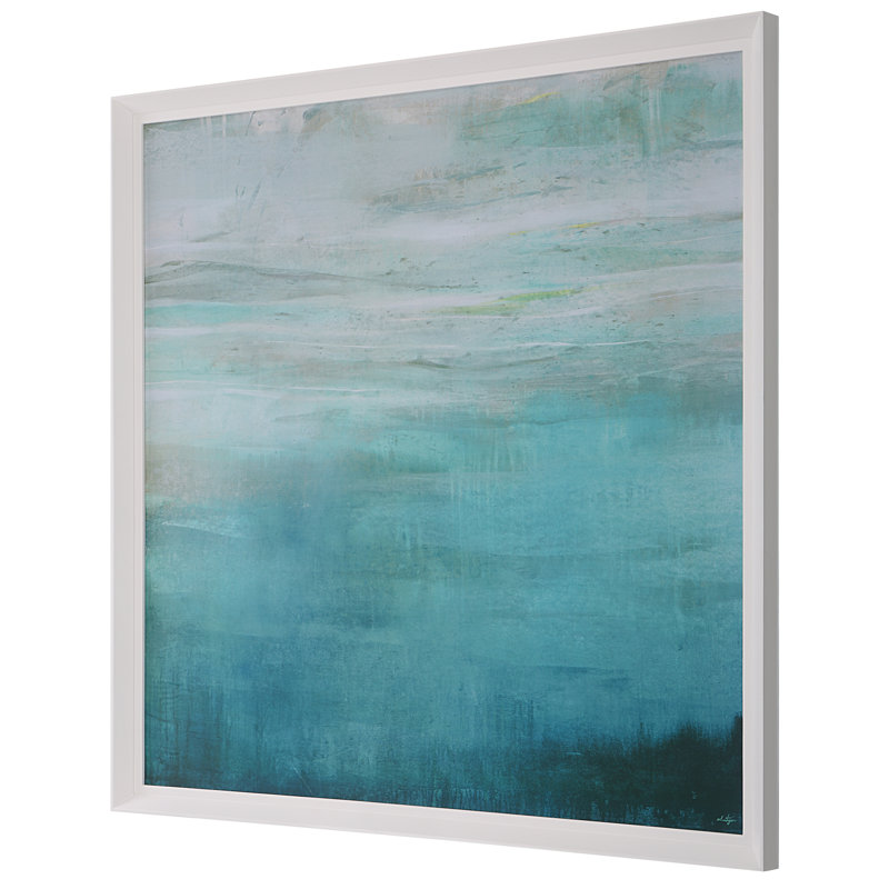 Teal Abstract Print with White Wooden Frame