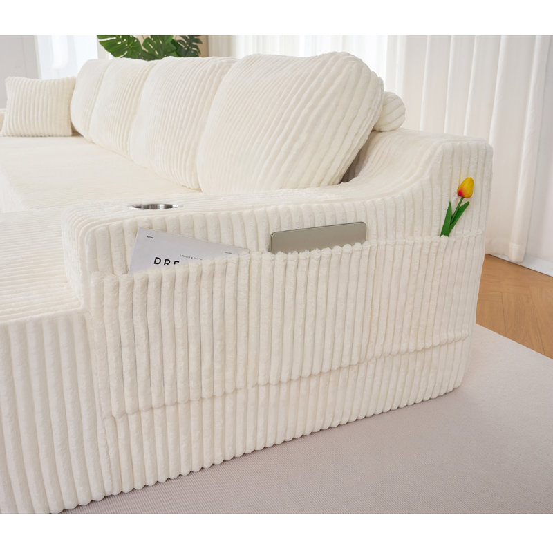 Canapé modulaire en forme de U Boneless, grand canapé en velours côtelé avec ressorts ensachés et mousse haute densité, Beige