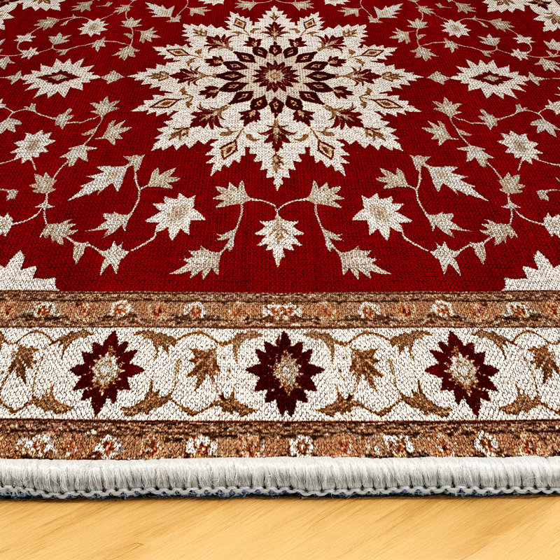 Tessa Collection Digital Print Cotton-Polyester Burgundy Floral Rug, Runner 6'7" x 13'2"