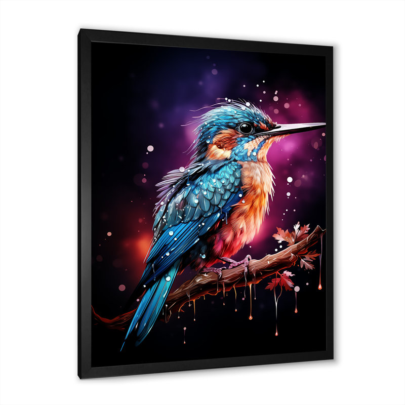 «Blue Humminbird Twilight - Colibri», art mural, Cadre photo noir, H 44 po x l 34 po x P 1,5 po
