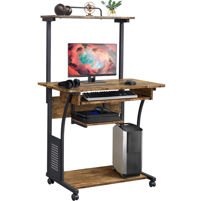 Metal Base Computer Desk, Brown