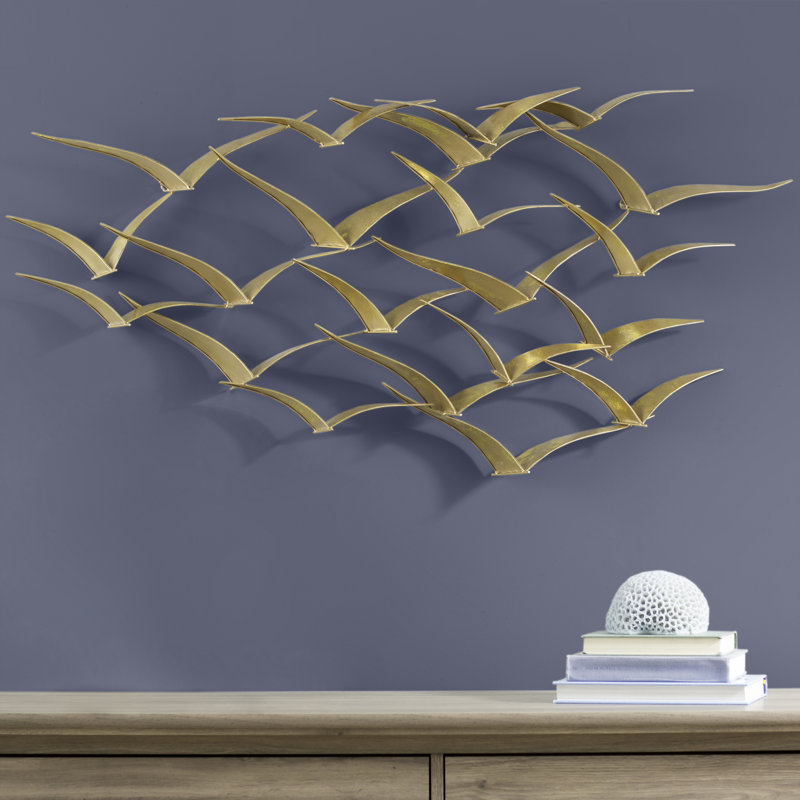 Gold Metal Bird Foiled Flying Home Wall Decor, 47" x 4" x 21", Gold