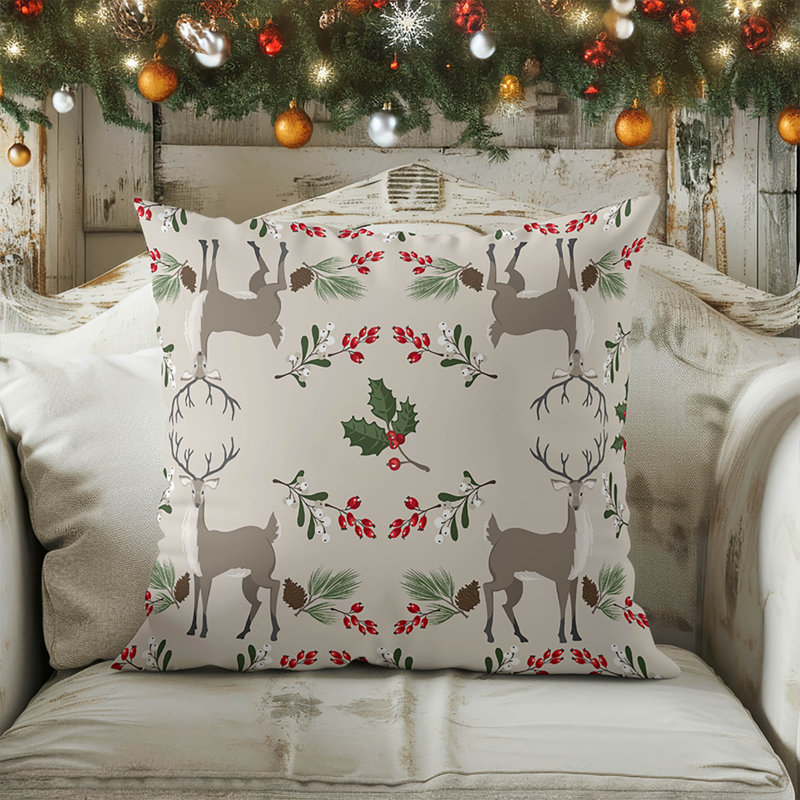 Coussin décoratif d'intérieur Botanical Deer, Ivoire ivoire, Carré 18 po