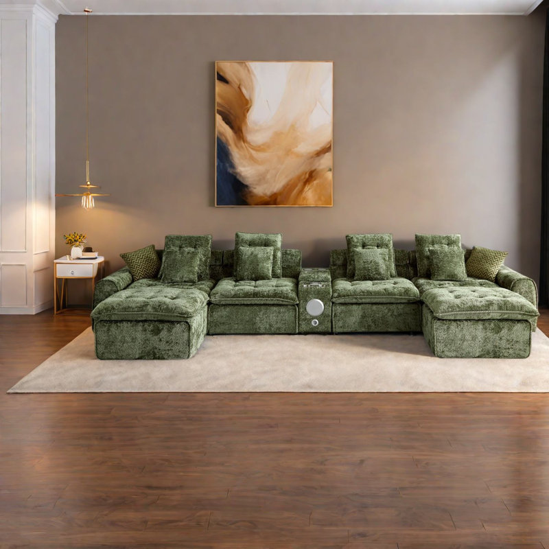 Large Sectionals with storage, Black Boucle Modern Cloud Sofa for Home, Green