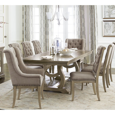 Classic Luxury Dining 9Pc Extendable Table And Chairs Set Button Tufted Upholstered Self-Storing Leaf Traditional Design Furniture