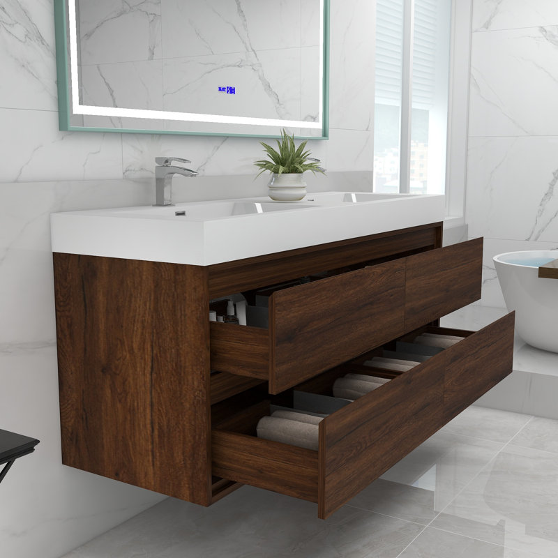 Daijiah 60'' Double Bathroom Vanity with Acrylic Top, White