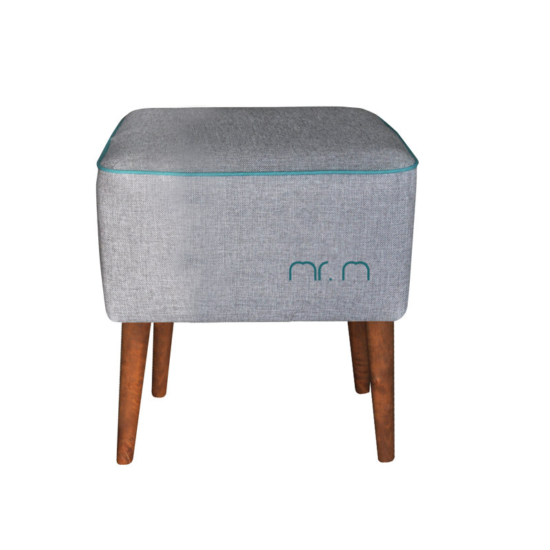 Mr.M 40cm Wide Square Footstool Ottoman, Grey/Turquoise