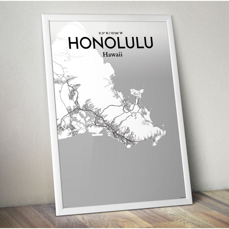Honolulu City Map - No Frame Print, 43.2cm H x 27.9cm W x 0.13cm D