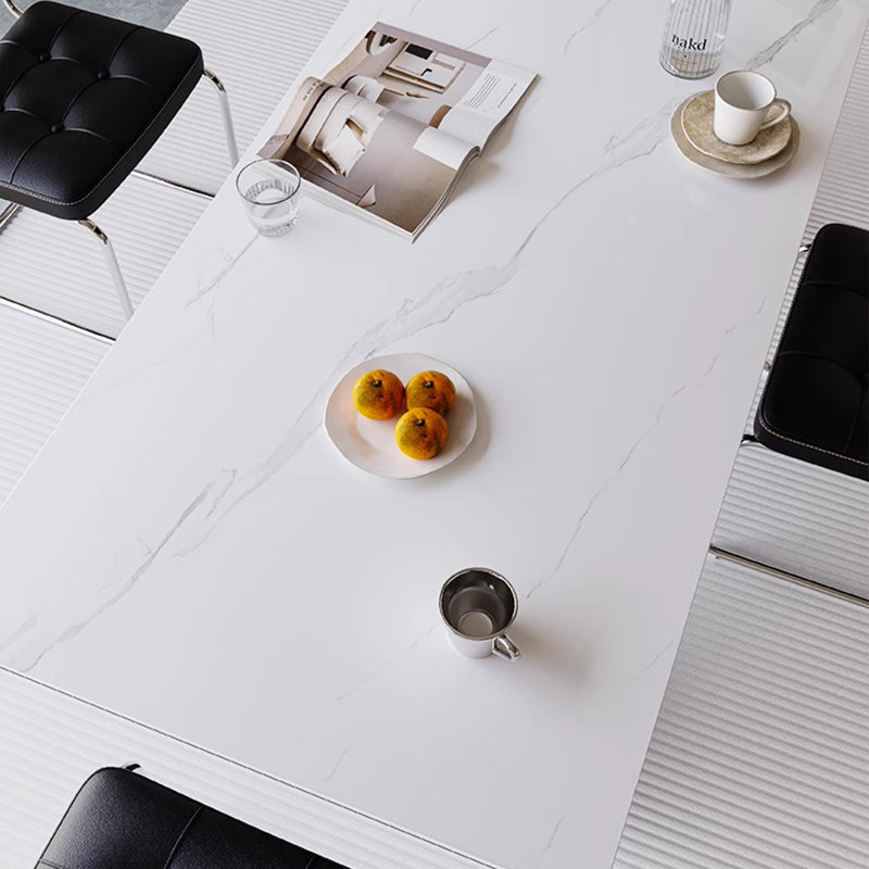 Blanc / noir pierre rectangulaire + table de salle à manger papillon feuille de fer, H 29,53 po x L 78,74 po x l 31,5 po