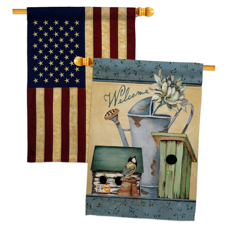 Welcome Spring Garden House Flags Primitive Country Living Bannière de jardin 28 X 40 pouces