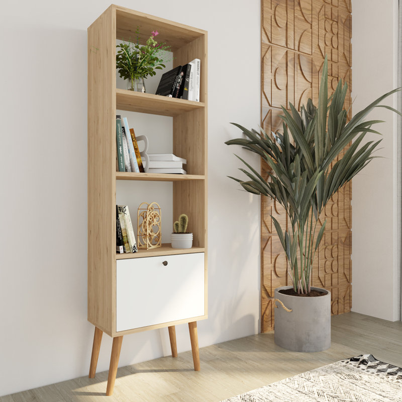 Janus Wooden Bookcase with Cabinet Small Bookshelf with 3 Shelves & Storage, Narrow Bookcase for Book Storage, Kids Bookshelf for Modern Living Spaces