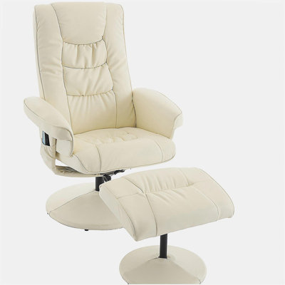 Lounge chair with Ottoman - 360° rotating massage leisure chair with 5-point vibration and heating seat, 140° adjustable PU leather recliner, suitable for living room, home theater, or office, beige