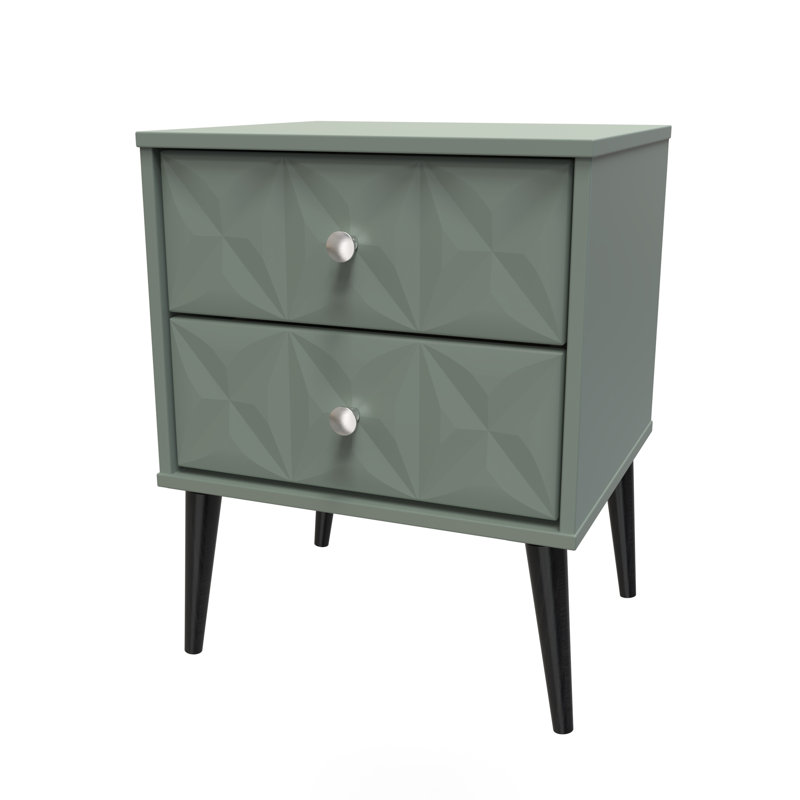 Fully Assembled Gitschier 2 DrawerÂ Bedside Table, Green, Green