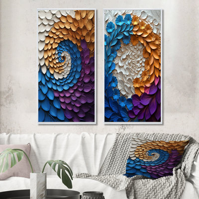 Purple And Blue Fractal Universe Spiral I - Abstract Spirals Wall Art 2 Pieces Set
