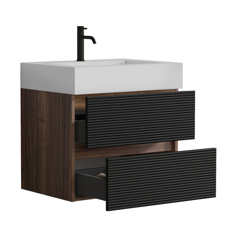 Meuble-lavabo mural flottant 24 po avec double tiroir noir doux | Idée de cadeau