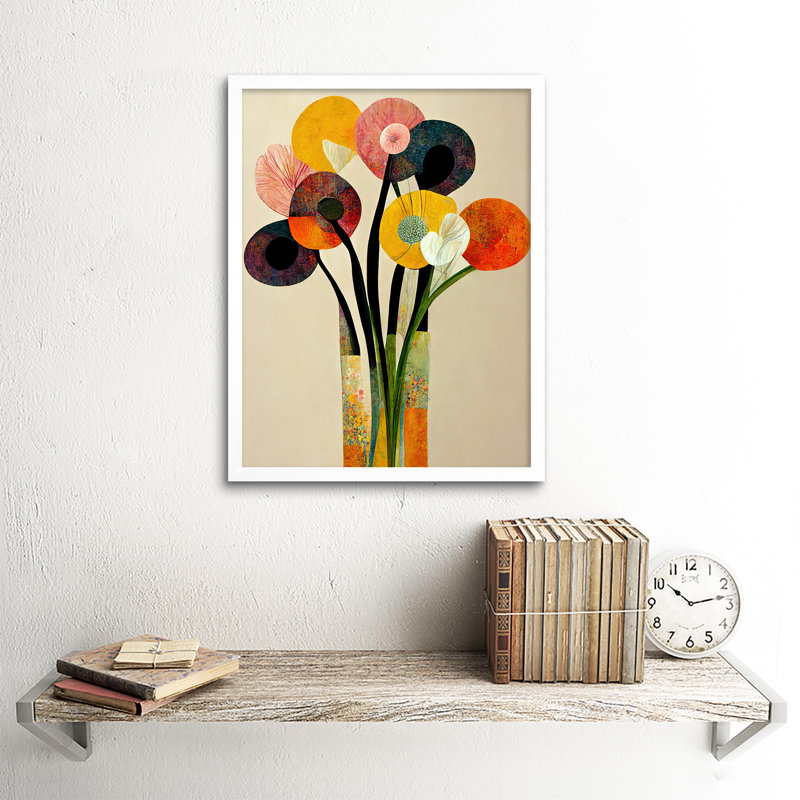 Spring Flowers Bouquet Abstract Vase Boho - Print, 43cm H x 33cm W, White Framed Paper