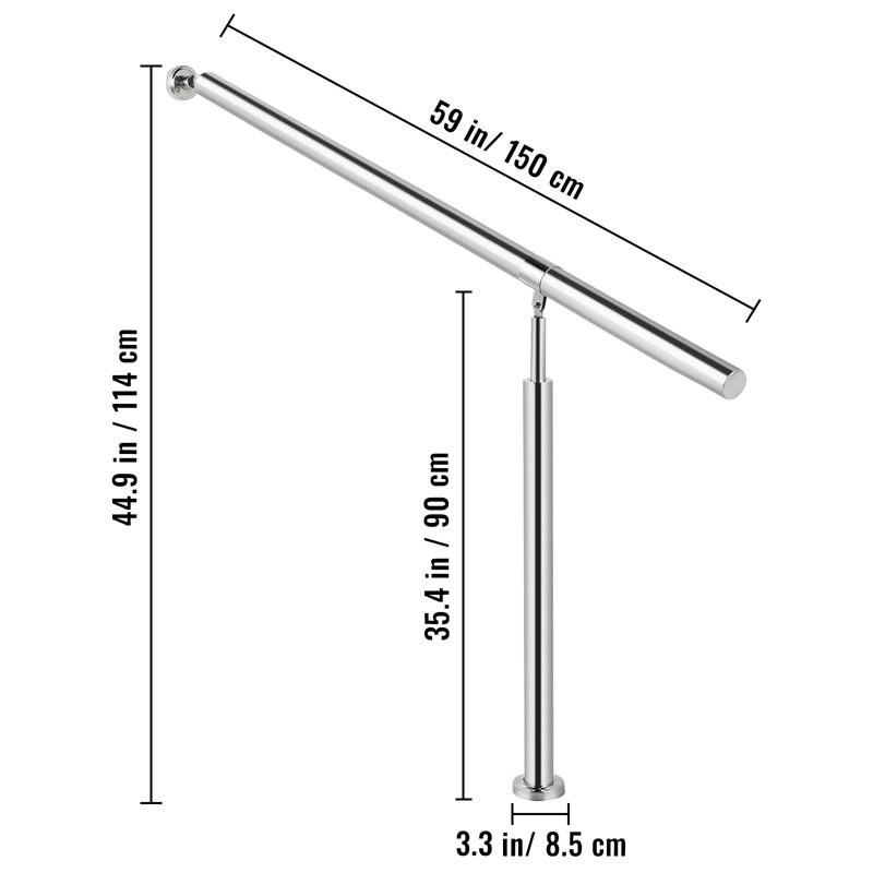 Stainless Steel Handrail, 35.4" H x 59" W x 1.96" D