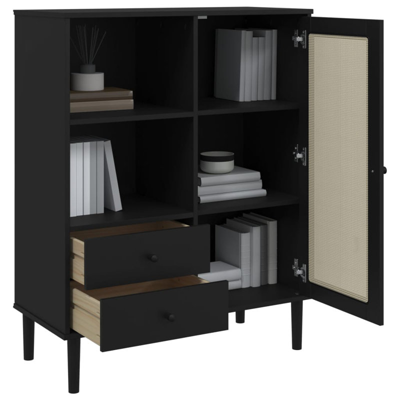 90cm Sideboard Rattan Look, Black