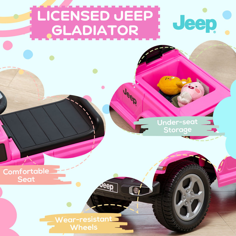 Pink Toddler Ride-On Jeep with Engine Sounds and Storage