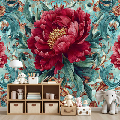 Papier peint adhésif de style pivoine à motif floral rétro de style pivoine H 69 po x l 96 po amovible en PVC auto-adhésif pour chambre à coucher, bureau à domicile