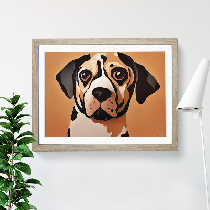 Dog Vol.1 1 Piece Single Picture Frame Painting, 25cm H x 34cm W x 2cm D, Oak