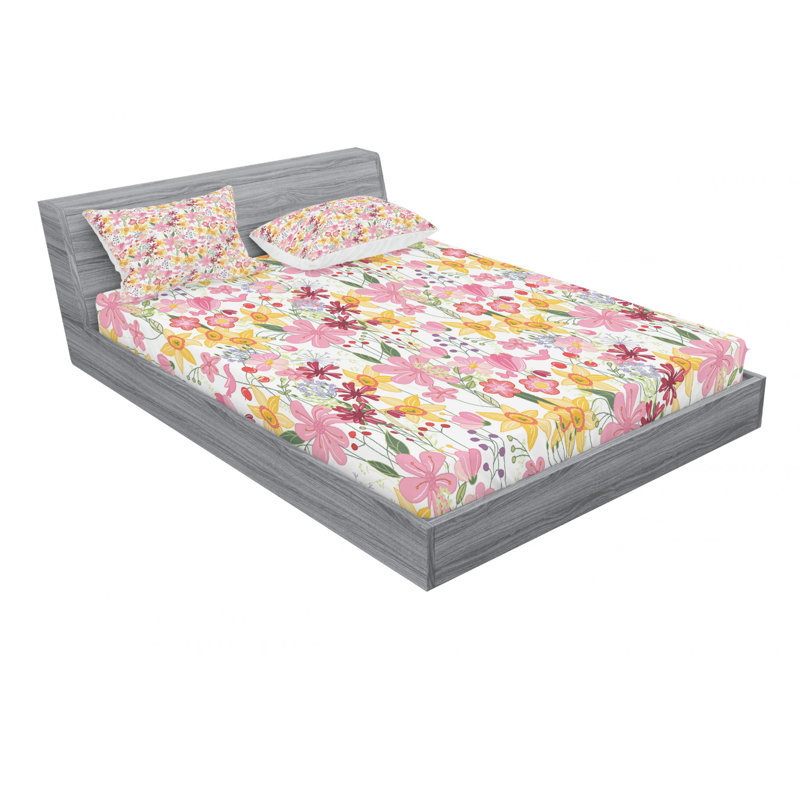 Daffodil Microfiber Floral Sheet Set, Full Sheet Set with Fitted Sheet, Daffodil Floral 2