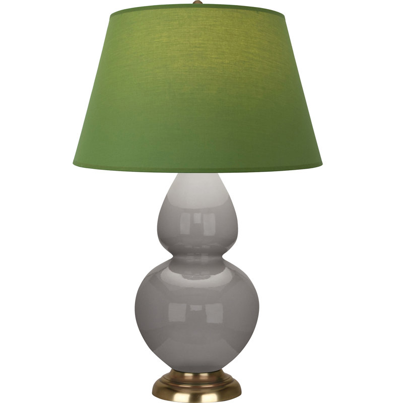Lampe de table double gourde en céramique, Thé vert / taupe, Taupe fumé glacé / laiton, Laiton