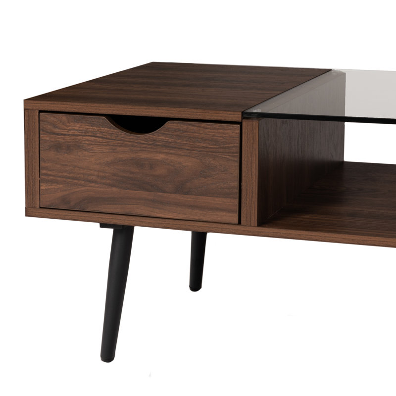 Four Leg Coffee Table with Storage, Dark Walnut