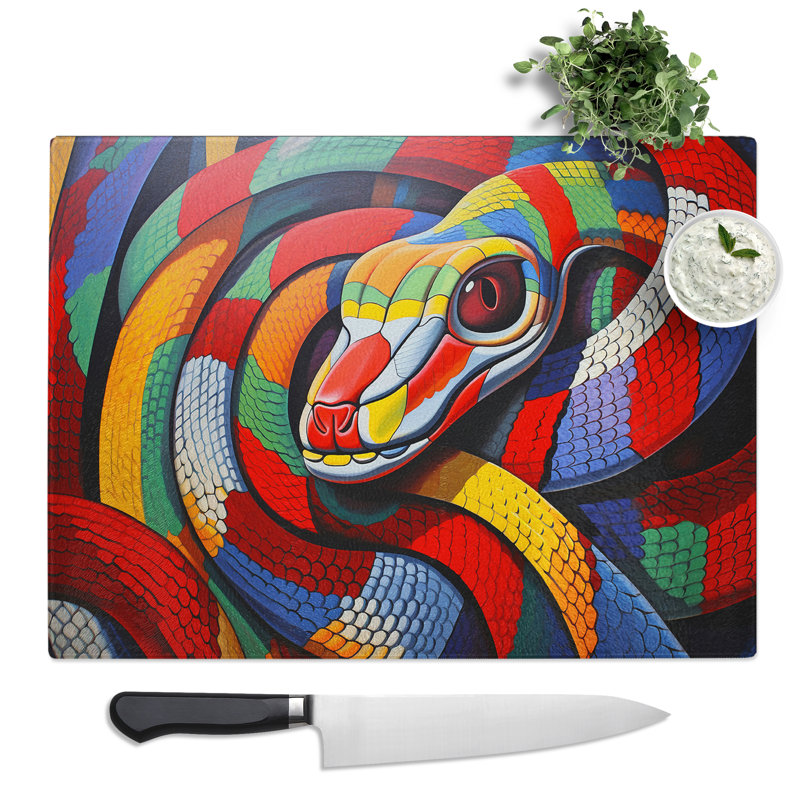 Snake Op Art  Glass Chopping Board