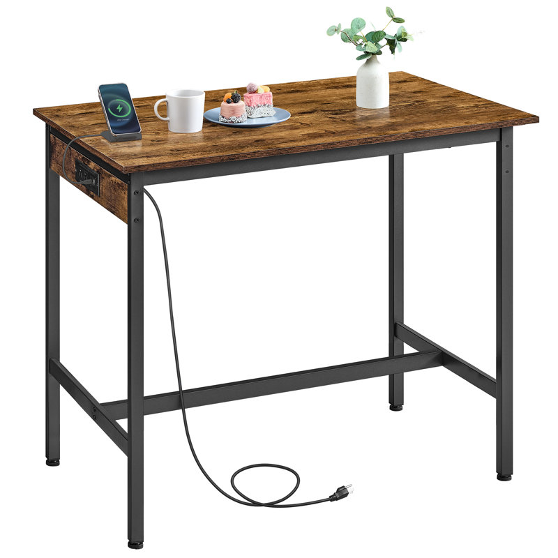 Narrow Long Kitchen Dining Table with Charging Station, 35.40" H x 39.40" W x 15.70" D