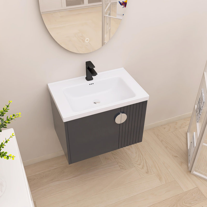 Zipi 27.84 " W Wall Mounted Wall Mounted 1 Single Vanity Bathroom Vanity With Ceramic Top, Black