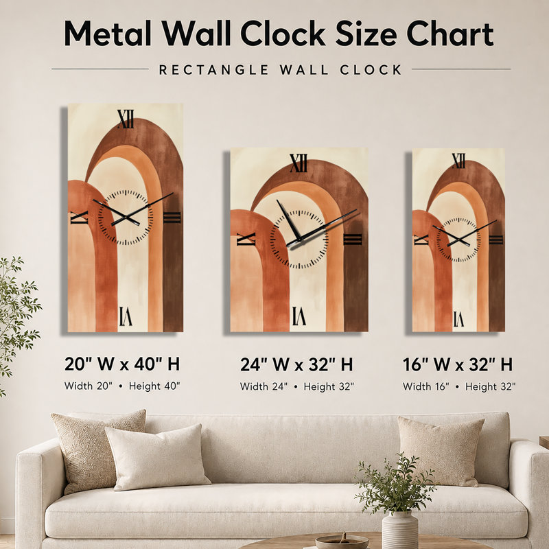 Horloge murale silencieuse en métal de style bohème - Arc Composition II, tons terreux, H 32 po x l 24 po - Rectangle
