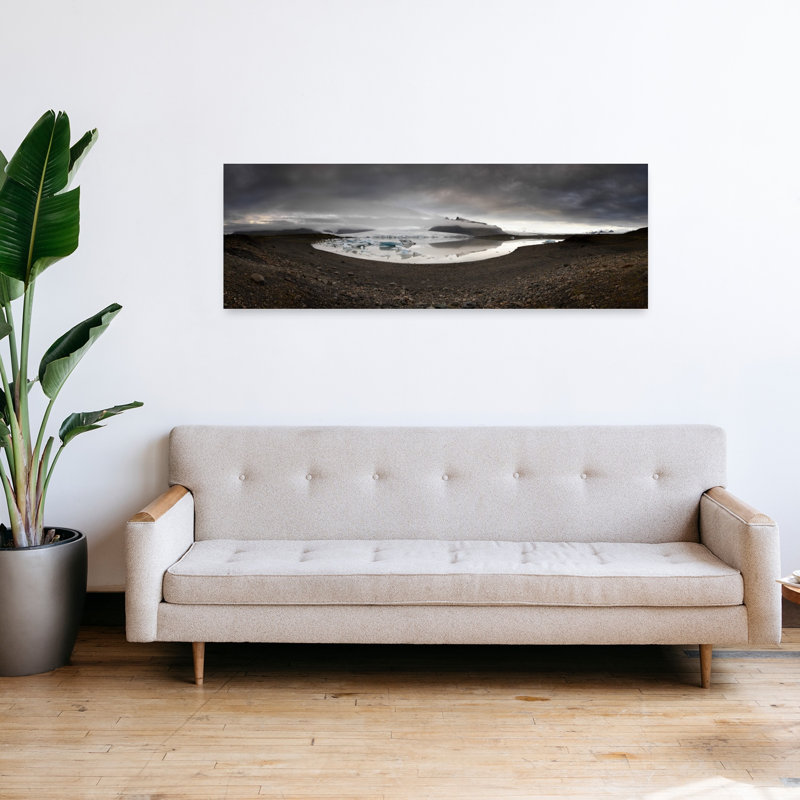 «Moody Ice Lagoon», art dramatique serein et paisible paysage de montagne, H 16 po x l 48 po