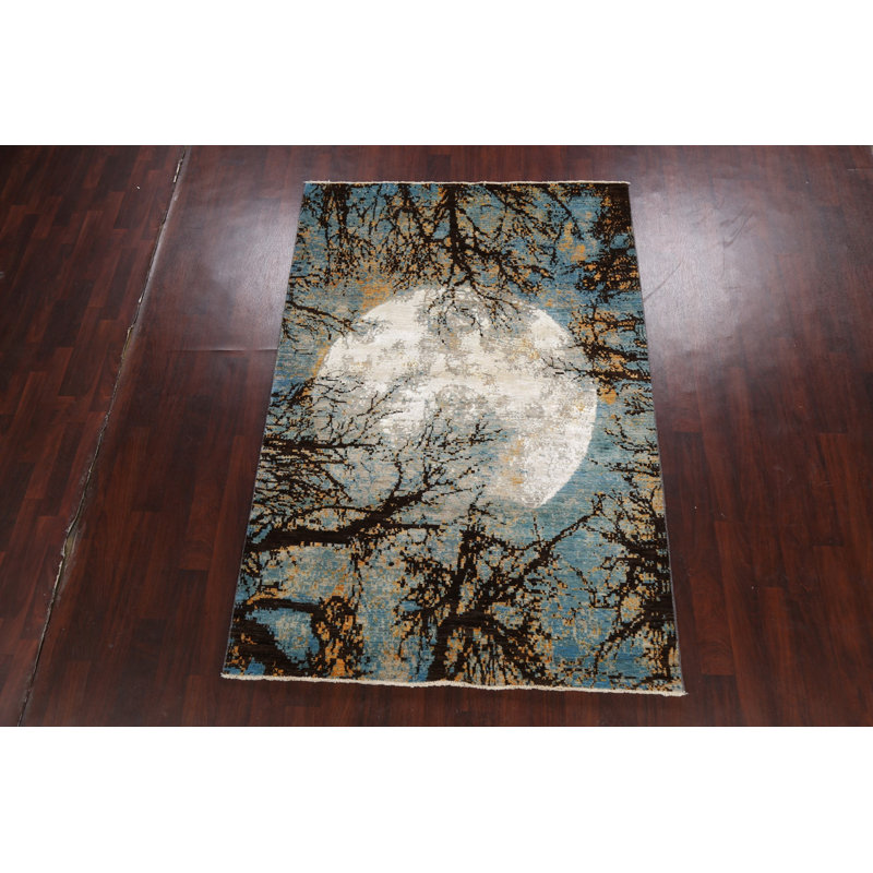Tapis unique brun / bleu noué à la main 5 pi 6 po x 8 pi 2 po New Age